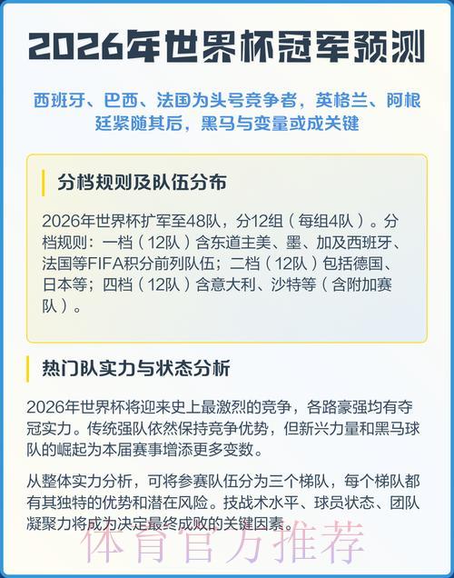 2026年世界杯夺冠热门球队预测